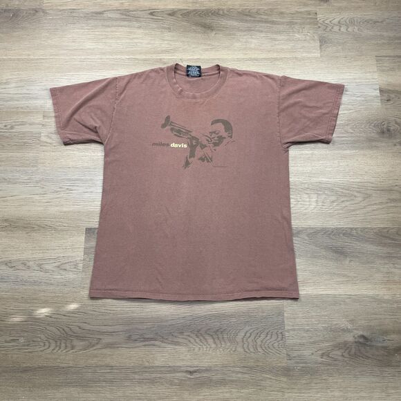 Vintage Shirt Mens Large Brown Miles Davis Jazz Music 2005 Art Graphic - Picture 1 of 10